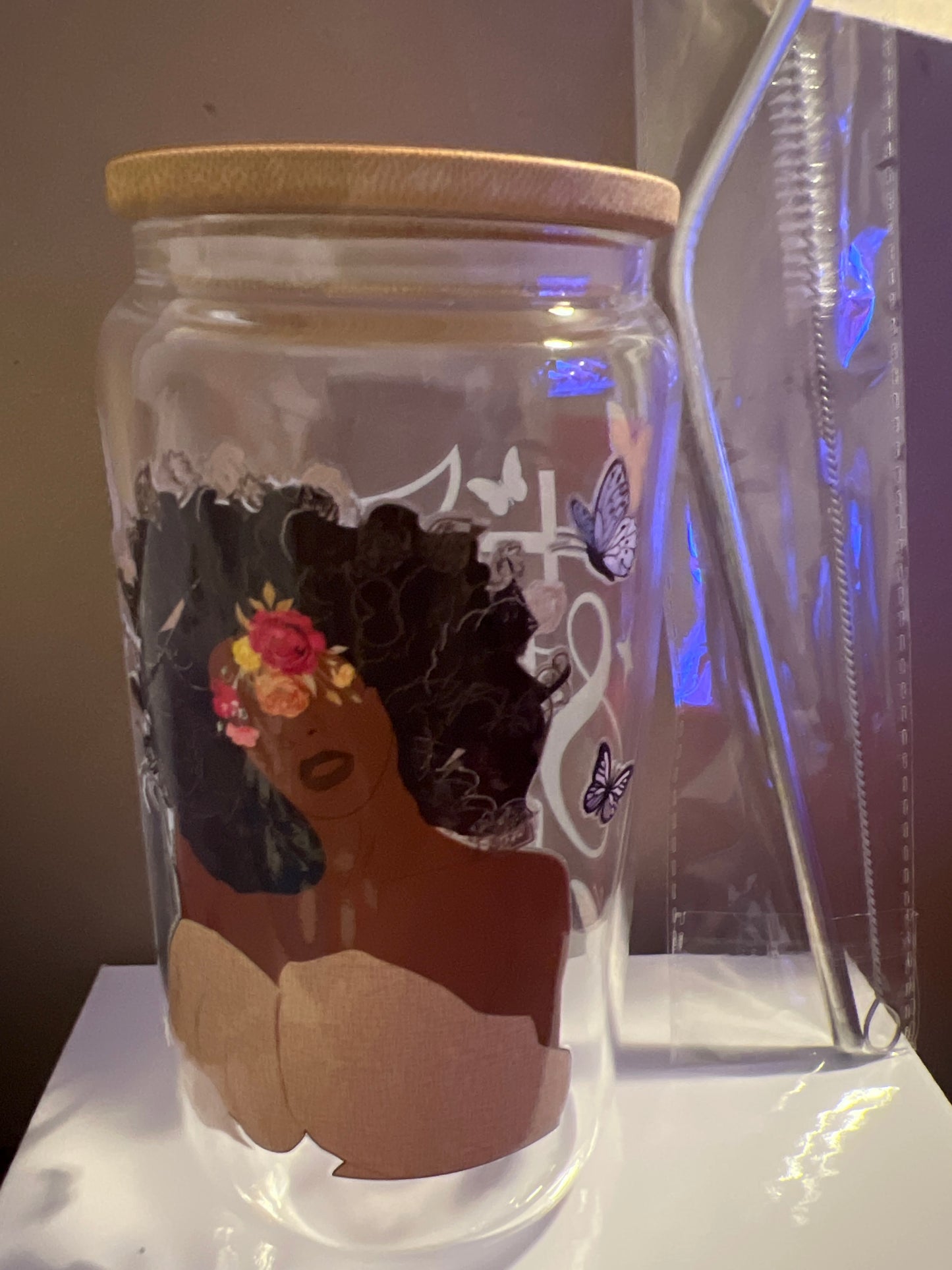 Glass Cup 16 oz. Inspirational Quotes - She Is Strong, Proverbs 31:25