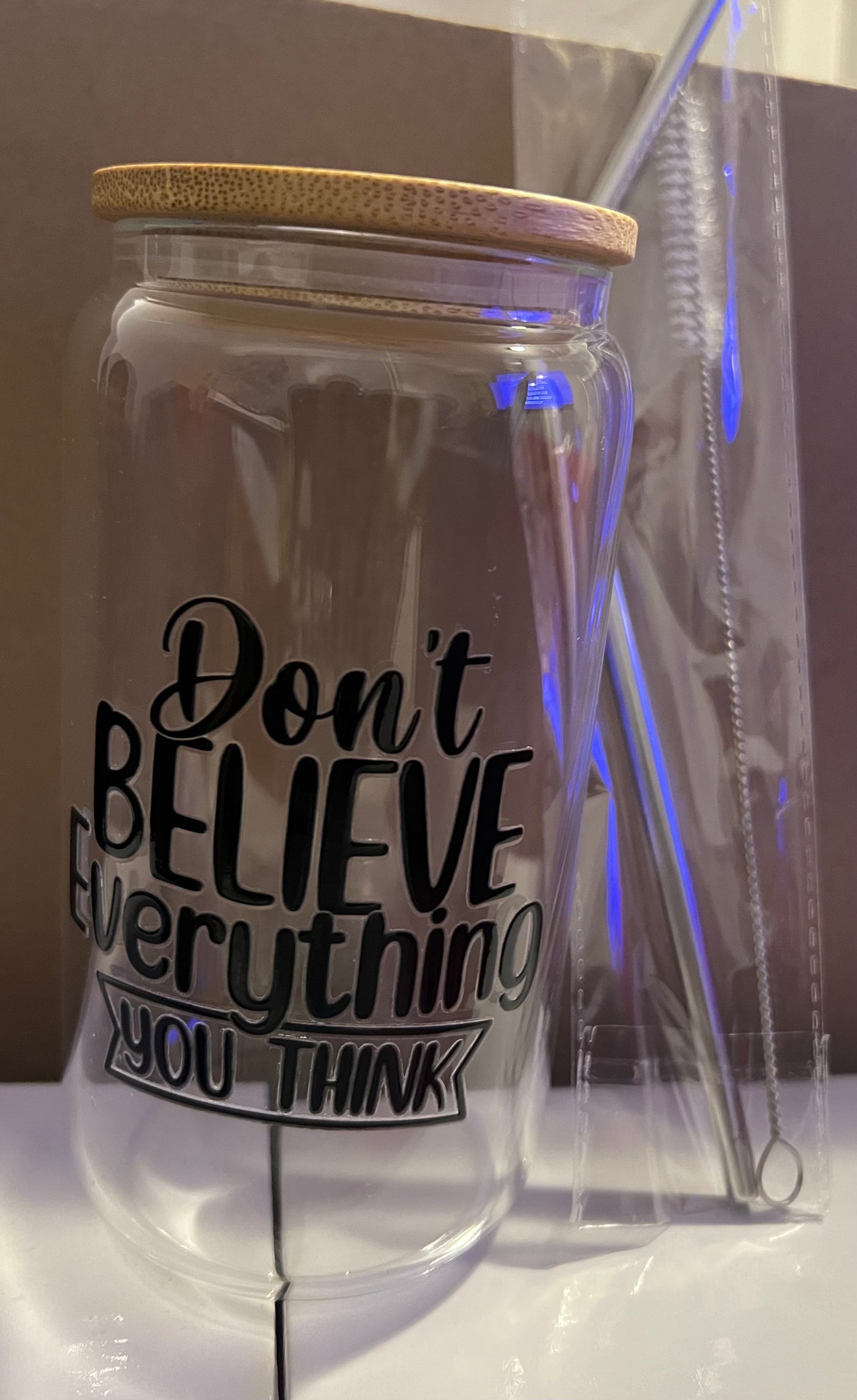 Glass Cup - 16 oz. Inspirational Quotes - Don't Believe Everything You Think